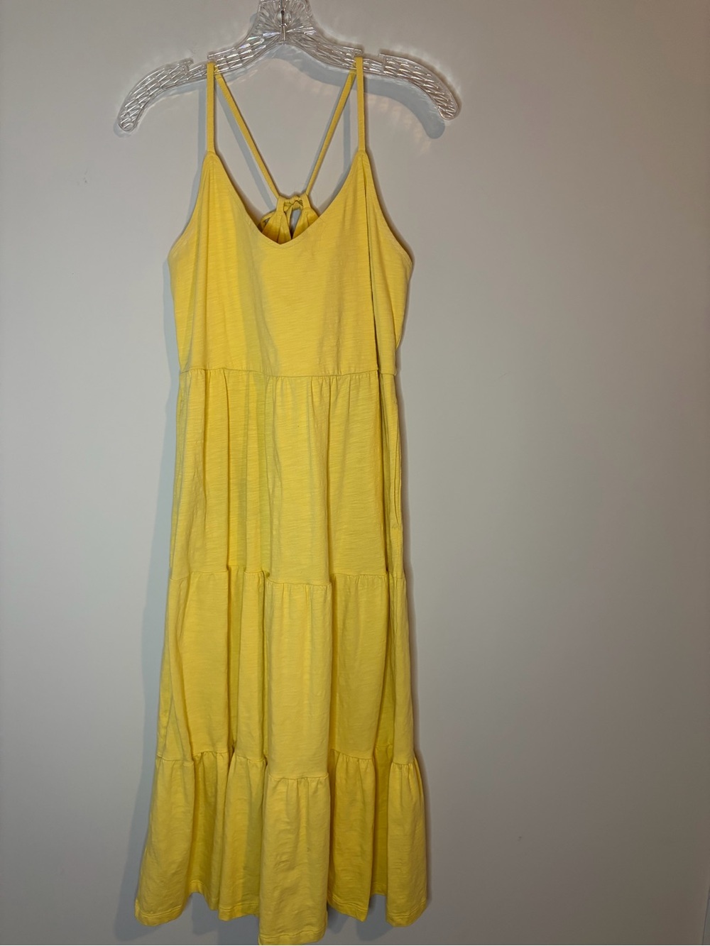 Old Navy Yellow Tiered Maxi Dress with Spaghetti Straps, Pockets and Tie Back